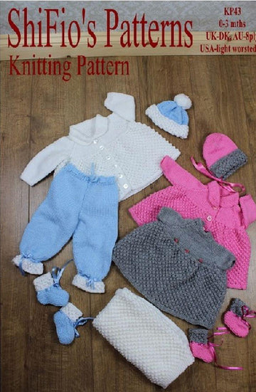 Knitting pattern baby jacket, hat, trousers, dress, booties, blanket/afghan #43