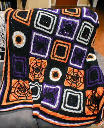 Halloween Granny Square Crochet Afghan Pattern – Spooky Cute, Video Tutorials (Pattern Only)