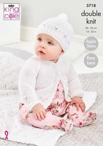 Cardigan, Hat and Blanket Knitted in King Cole Baby Glitz DK - 5718 - Downloadable PDF