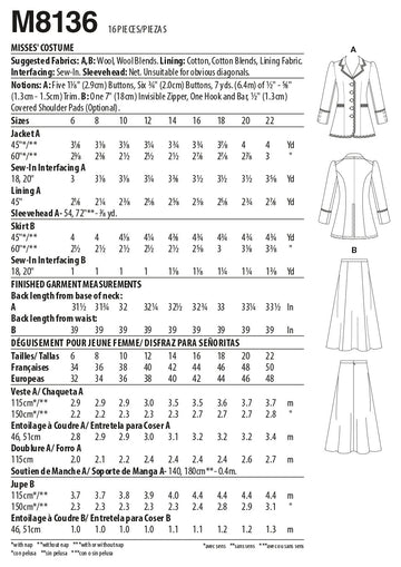 McCall's Misses' Costume M8136 - Sewing Pattern