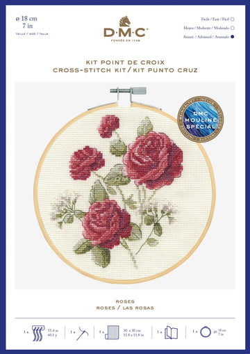 DMC Roses Cross Stitch Kit - 18cm Diameter