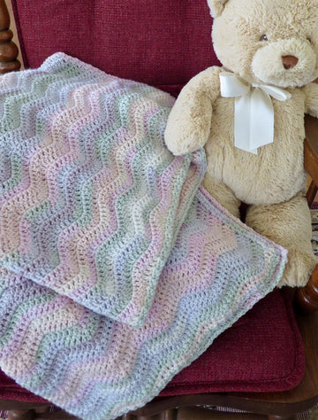 Pastel Drift Ripple Baby Blanket– King Cole DK- Beach Melba- Crochet Pattern
