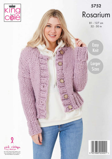 Ladies Round and V Neck Cardigans Knitted in King Cole Rosarium - 5752 - Downloadable PDF