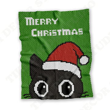 C2C CROCHET PATTERN Christmas Black Cat Santa Hat Baby Blanket C2C