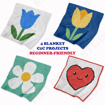 Flower BUNDLE Blanket C2C crochet pattern | Beginner-friendly
