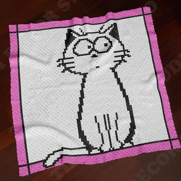 White Cat Blanket Wondering Kitten Throw Pink Border C2C CROCHET PATTERN