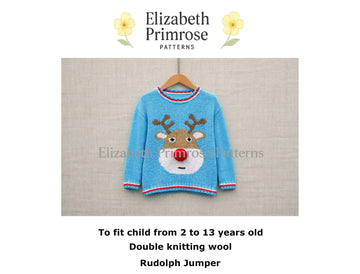 Rudolph Jumper Knitting Pattern, Sizes 2-13 Years, P110 - Elizabeth Primrose Patterns
