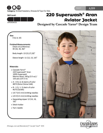 Aviator Jacket in Cascade Yarns 220 Superwash® Aran - A359 - Downloadable PDF