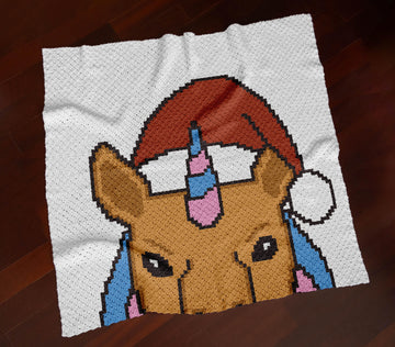 Unicorn Baby Blanket C2C CROCHET PATTERN Santa Hat
