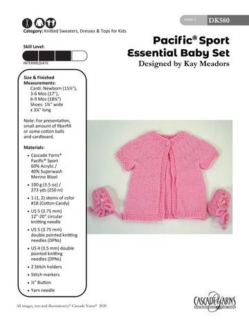 Pacific Sport Essential Baby Set in Cascade Yarns - DK580 - Downloadable PDF