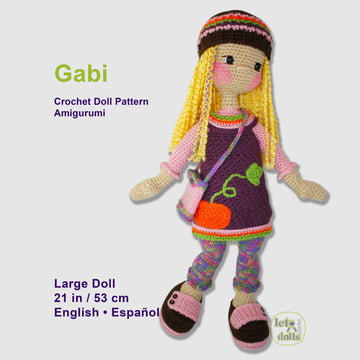 Crochet Doll Pattern, Amigurumi doll pattern, Large doll, 21"/53cm, Gabi