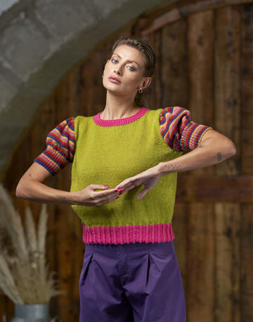 Kitty Striped Jumper with Short Puff Sleeves in West Yorkshire Spinners ColourLab - DBP0196 - Downloadable PDF