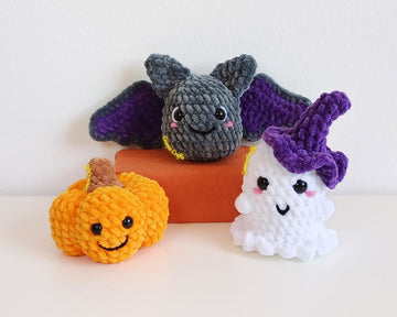 Crochet Halloween Trio: Mini Ghost, Pumpkin and Mini Bat Plush Toy Pattern