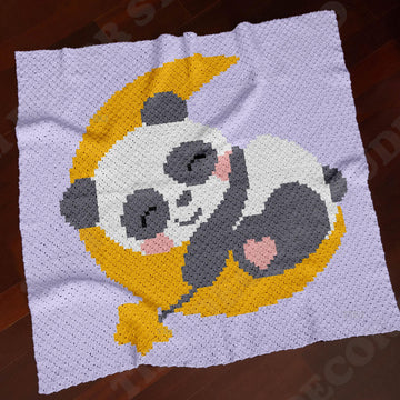Sleeping Panda Blanket Bear on Moon Graphghan Cute Cuddly Afghan C2C CROCHET PATTERN