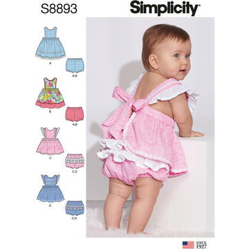 Simplicity S8893 Babies Pinafores - Paper Pattern, Size A (XXS-XS-S-M-L)
