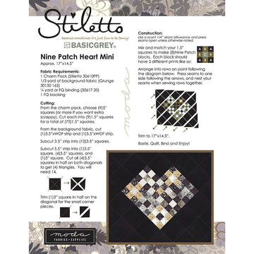 Moda Fabrics Stiletto Nine Patch Heart Mini Quilt - Downloadable PDF