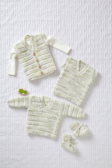 Cardigan, Waistcoat, Sweater, Tank Top and Bootees in King Cole Little Treasures DK - 5858 - Downloadable PDF