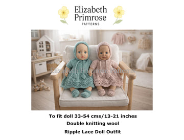 Ripple Lace Doll Outfit Knitting Pattern | Dress, Bonnet, Bootees | P156 | Elizabeth Primrose Patterns