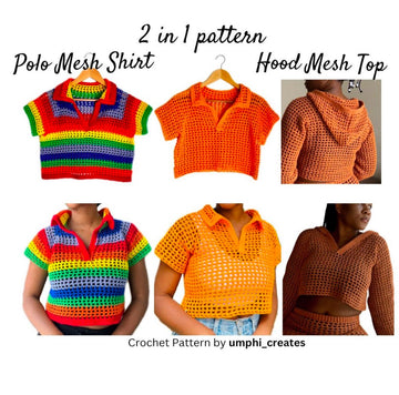 Polo Mesh Shirt Crochet Pattern (English)|Hood Mesh Crochet Top