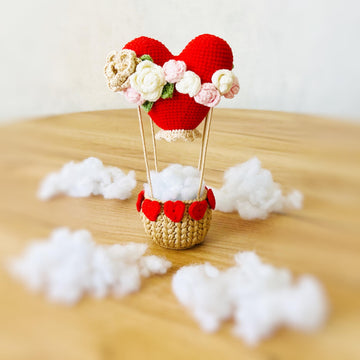 Hot-air balloon crochet pattern, amigurumi hot-air balloon, crochet heart, amigurumi heart, Valentine;s day crochet pattern