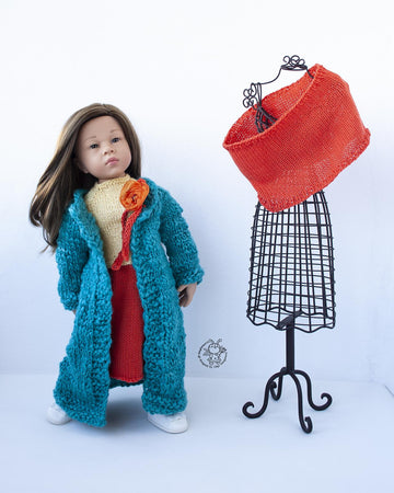 Outfit Orange and Turquoise for 18in doll knitting flat
