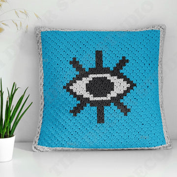 Eye Blue 42x42 Squares Mini C2C 14" 24" Pillow Crochet Pattern PDF