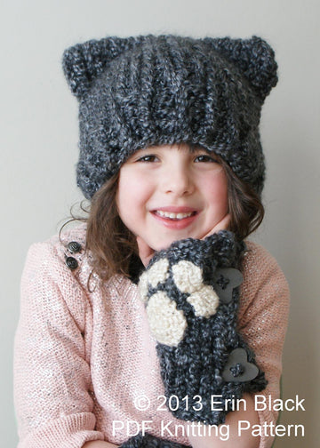 Chunky Kitty Hat and Arm Warmers (Hat006)