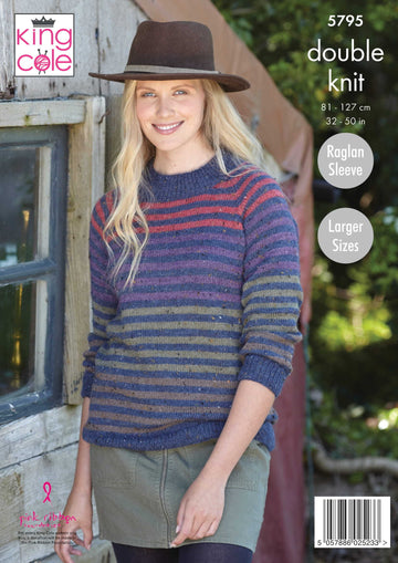 Ladies Round and High Neck Sweaters Knitted in King Cole Homespun DK - 5795 - Downloadable PDF