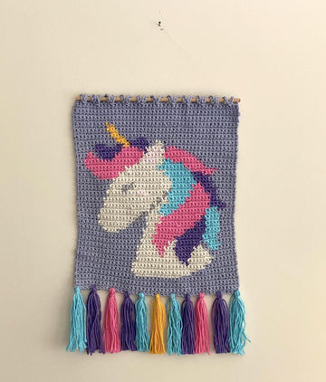 Unicorn wall hanging intarsia crochet pattern tapestry