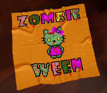 Zombieween Blanket Hello Kitty Graph Spooky Throw Festive Graphgan C2C CROCHET PATTERN