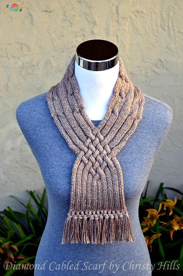 Diamond Cabled Scarf ( Cowl / Stay On / Celtic Cable Scarf Knitting Pattern )