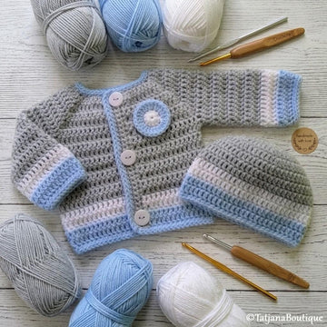 Baby Grey Hat and Cardigan