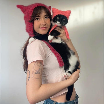 Matching knitted cat hats
