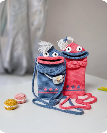 Funny monster small phone pouch crossbody bag crochet pattern T41