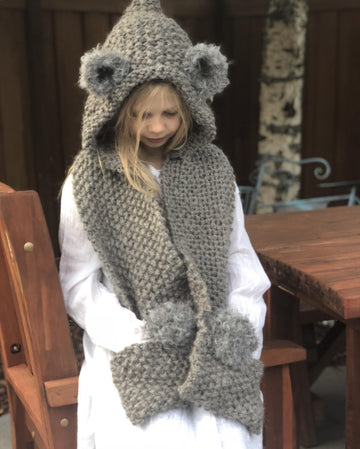 Knitted coala hooded scarf
