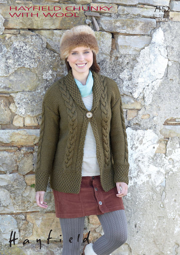 Ladies Cardigan in Hayfield Chunky with Wool - 7152 - Downloadable PDF