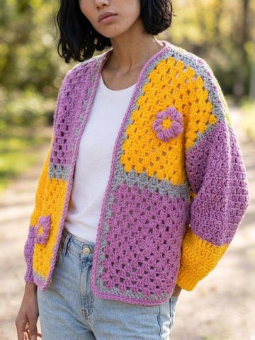 Puff Flower Crochet Cardi