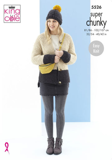 Ladies Cardigan & Hat in King Cole Timeless Super Chunky - 5526 - Leaflet