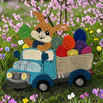 Easter crochet bunny truck applique pattern