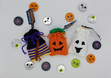 Trick-or-Treat Spooky Halloween knitting pattern Coin Bag Pumpkin/Ghost/Witch
