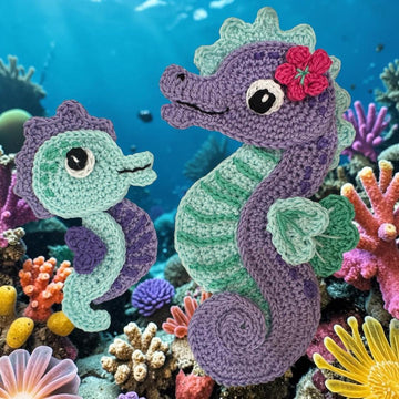 Seahorse and baby crochet applique pattern