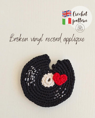 Broken Vinyl Record Crochet Pattern PDF, Split Record Applique,
