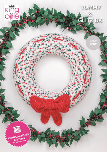 Sparkling Bow Wreath in King Cole Yummy & Glitz DK - KCCFP2020 - Downloadable PDF