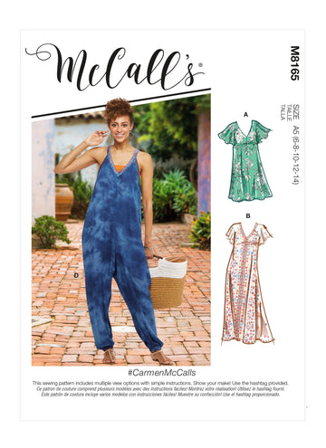 McCall's CarmenMcCalls - Misses' Very Loose-fitting V-neck Dresses & Jumpsuit M8165 - Sewing Pattern