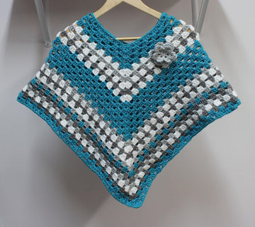 Girls Poncho or Shawl with Flower