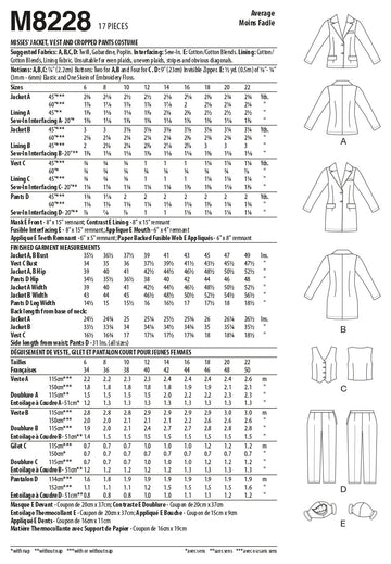 McCall's Misses' Jacket, Vest and Cropped Pants Costume M8228 - Sewing Pattern