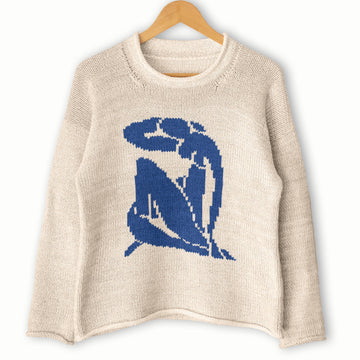 Womens knit sweater - Blue Nude 2 intarsia motif