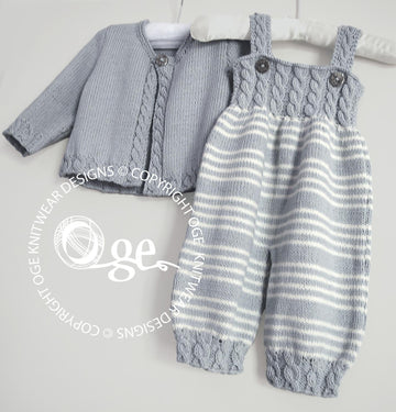 Baby Overalls with detailed cabled bodice and matching sweater - P037