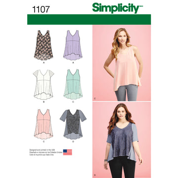 Simplicity Women's Tops with Fabric Variations 1107 - Paper Pattern, Size A (XXS-XS-S-M-L-XL-XXL)