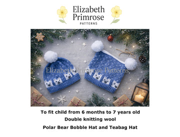 Polar Bear Bobble & Teabag Hats Knitting Pattern P180 — DK — Elizabeth Primrose Patterns